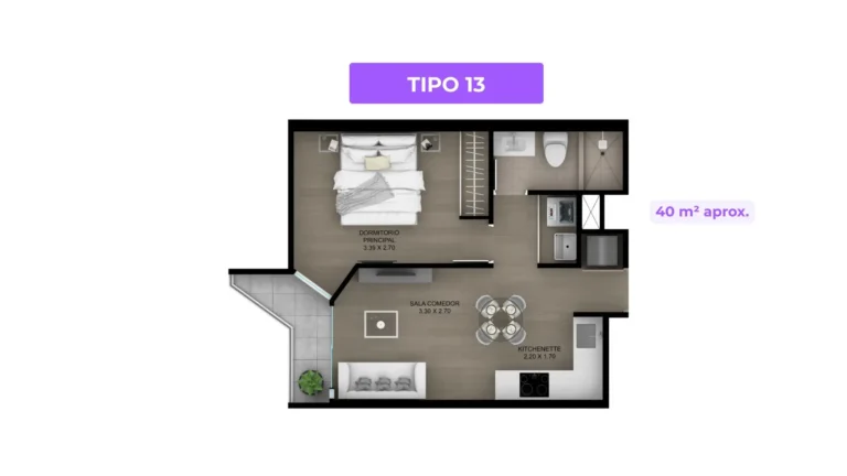 departamento de 40m² 1 dormitorio con balcón en Barranco plano