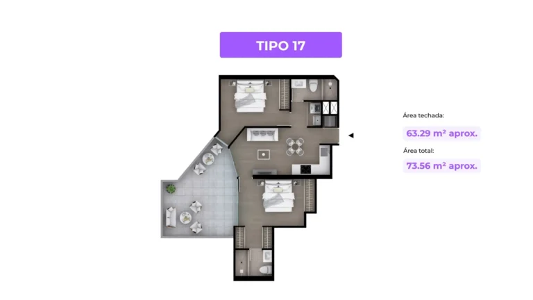 departamento de 73 m² con amplia terraza en Barranco