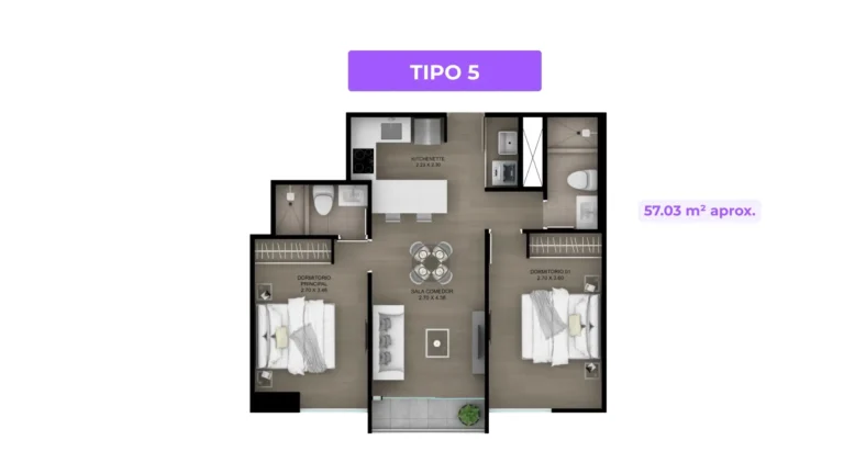 departamento de 57 m² con 2 amplios dormitorios en Barranco