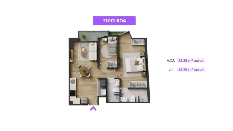 departamento 53 m² y 2 cuartos en Surquillo plano