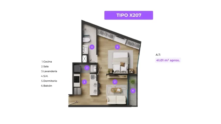 Departamento de 41 m² con amplio armario