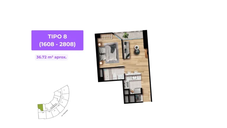 Departamento de 36 m² de un ambiente con balcón en Surquillo plano