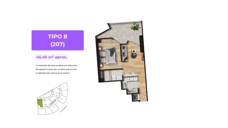 departamento de 45 m² un ambiente con terraza en Surquillo plano