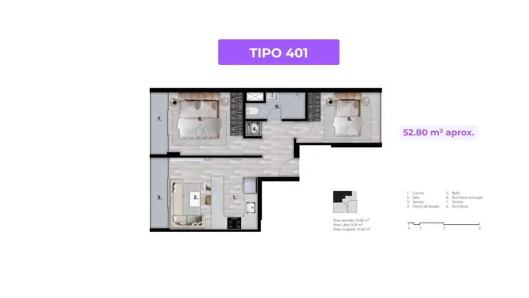 apartamento con 2 dormitorios y 1 baño en límite con San Miguel y Magdalena TIPO 401 DESC
