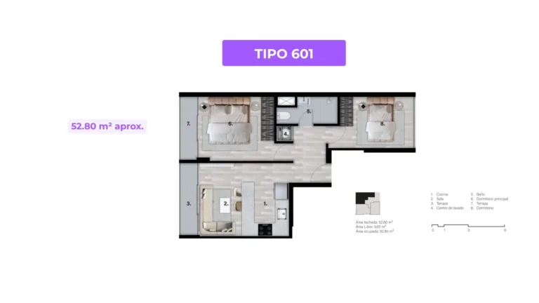 departamento con sala con balcón en límite con San Miguel y Magdalena TIPO 601 DESC