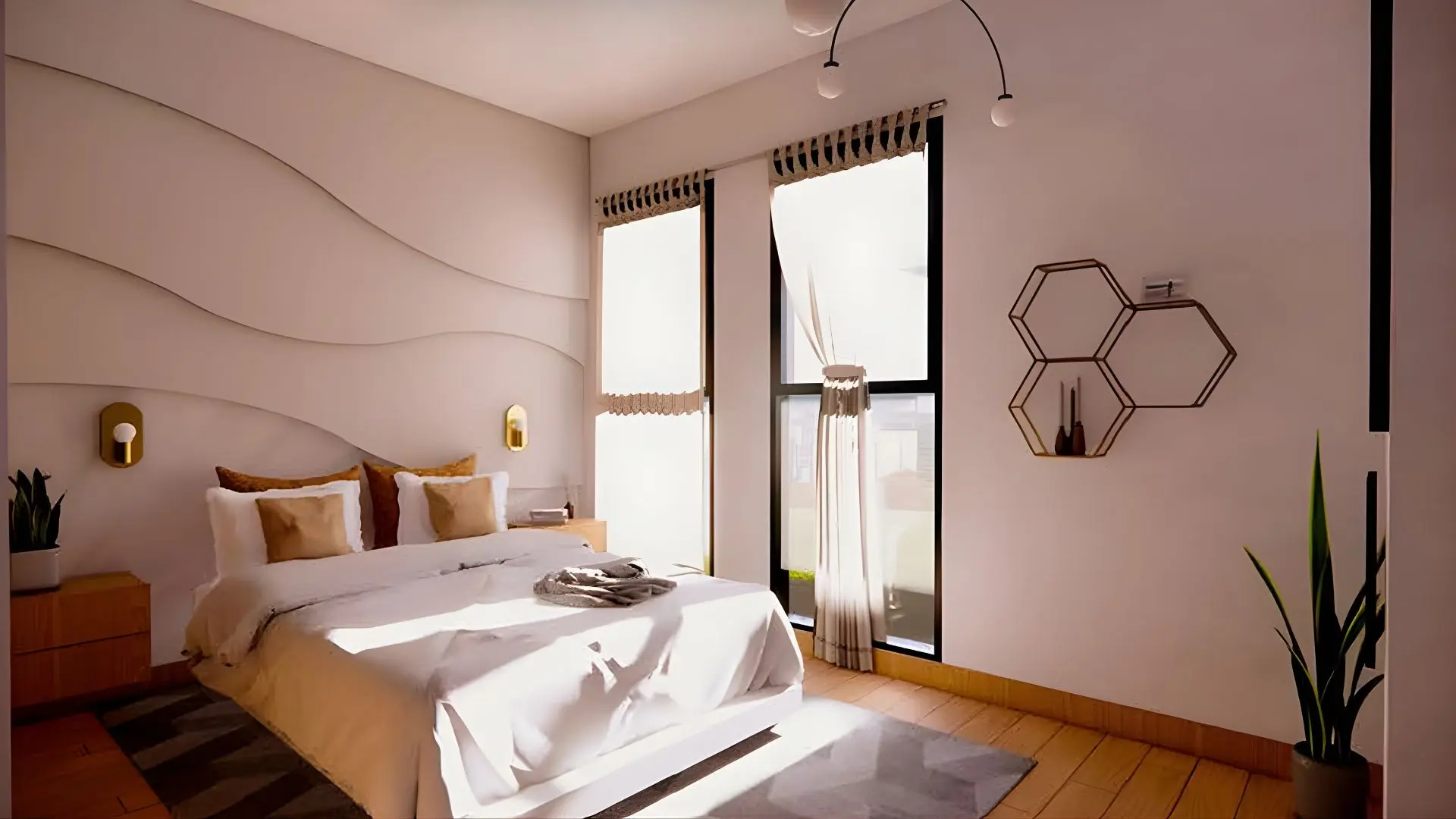 dormitorio departamento dúplex con zona de parrilla y jardín frente a parque en San Miguel