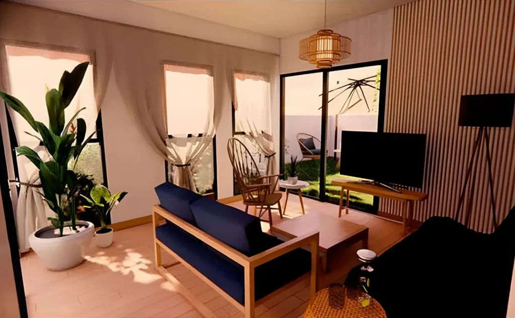 sala departamento dúplex con zona de parrilla y jardín frente a parque en San Miguel